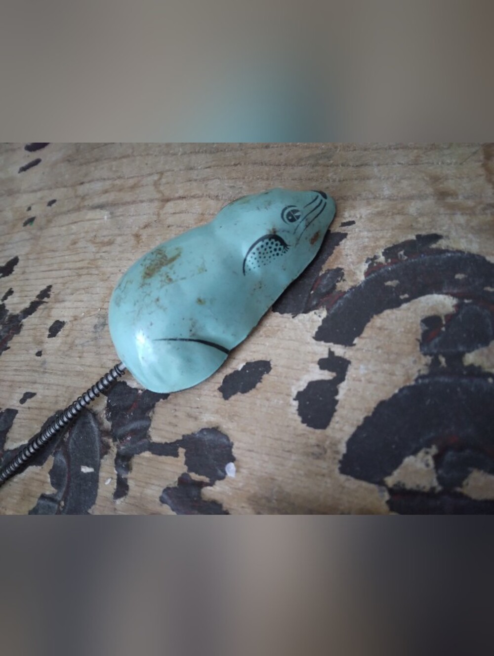 Vintage 1950s Blue Tin Mouse Friction Toy
